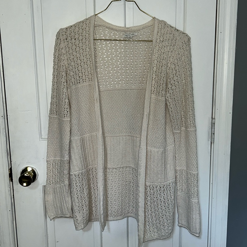 American Eagle Stitched Button Front Cardigan Cream